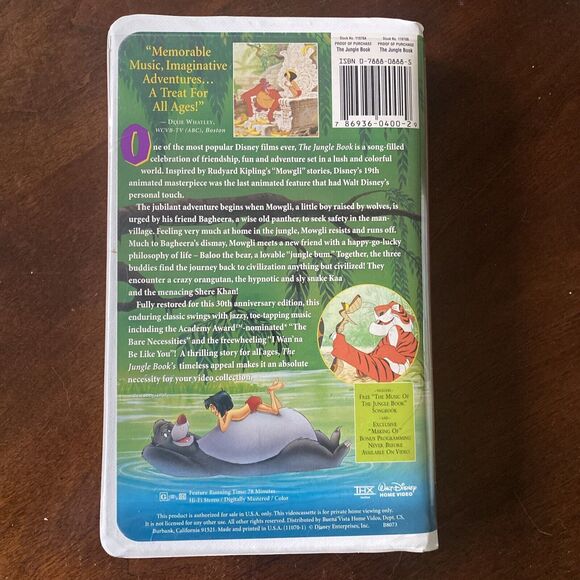 Walt Disneys Masterpiece The Jungle Book VHS Fully Restored 30th Limited Edition - Picture 3 of 8